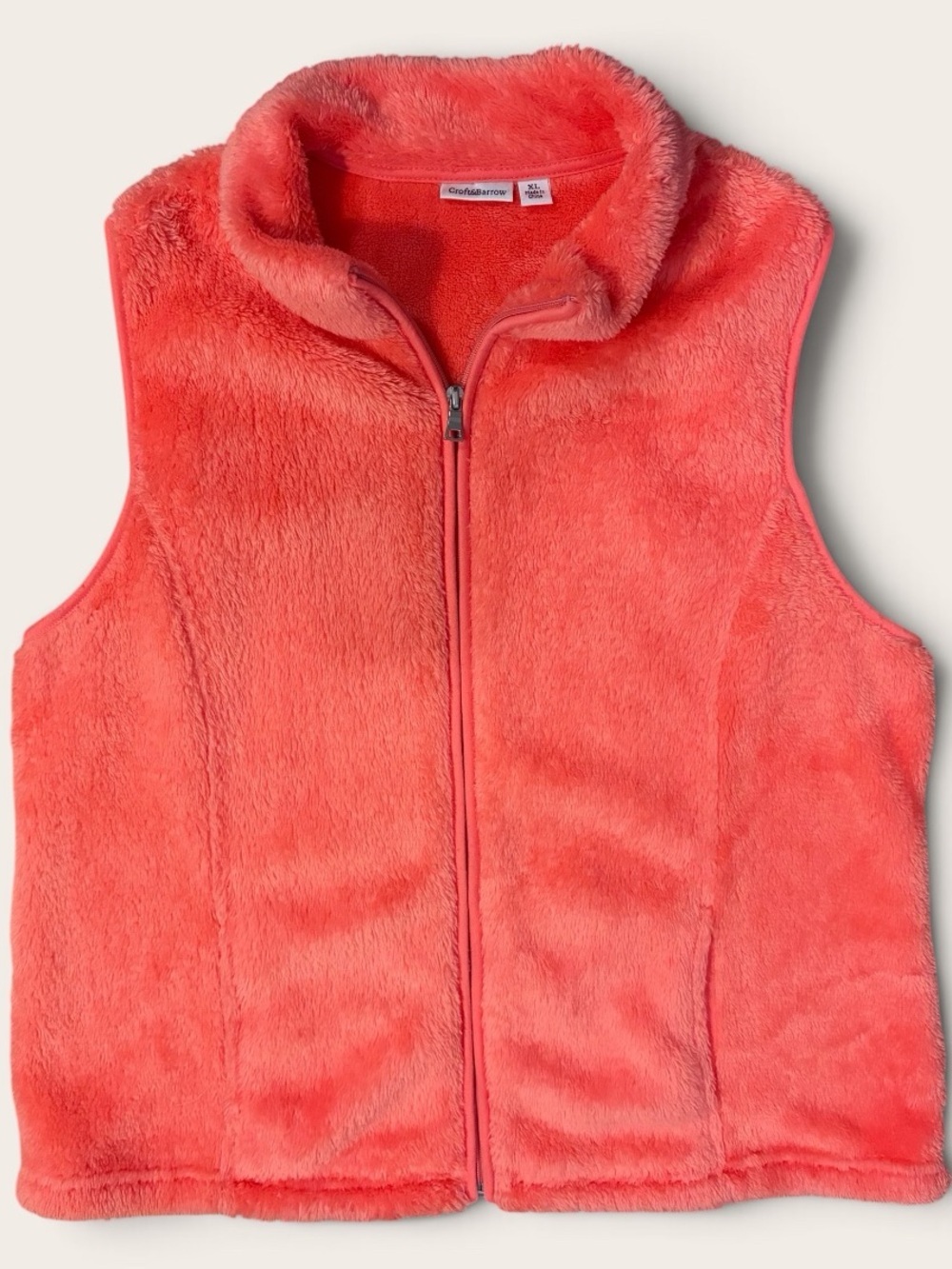 Croft & Barrow Womens XL Coral Plush Faux Fur Vest Full Zip Fuzzy Cozy